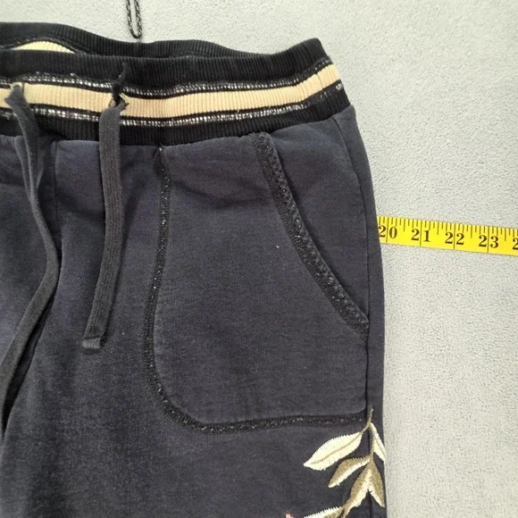 JW Los Angeles Pants Womens XS Black Fleece Jogger Sweatpants Floral Embroidered - Picture 4 of 10